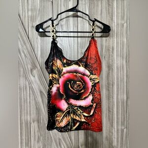 Floral Print Women's Top with Chain Straps